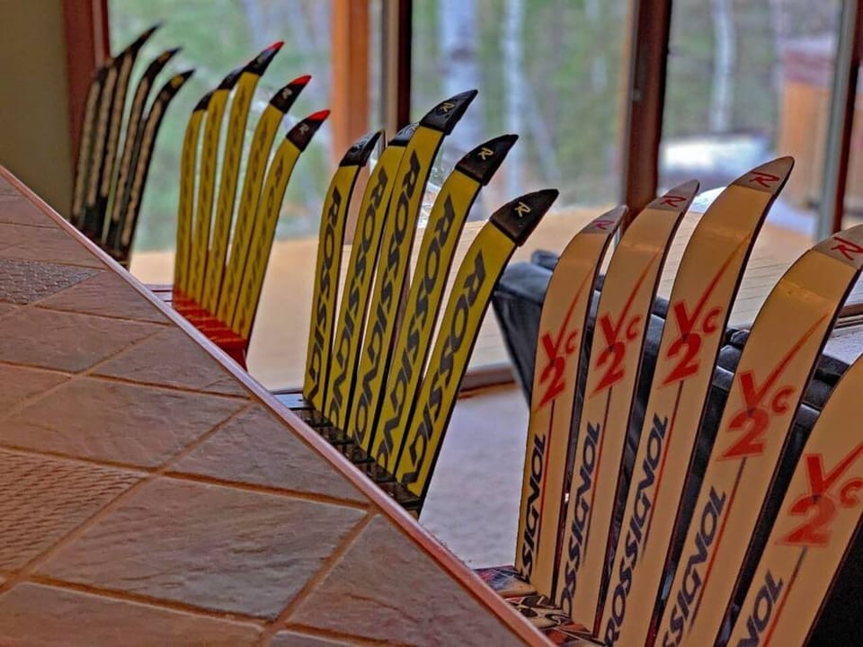 The stools crafted from downhill skis sets the bar apart.