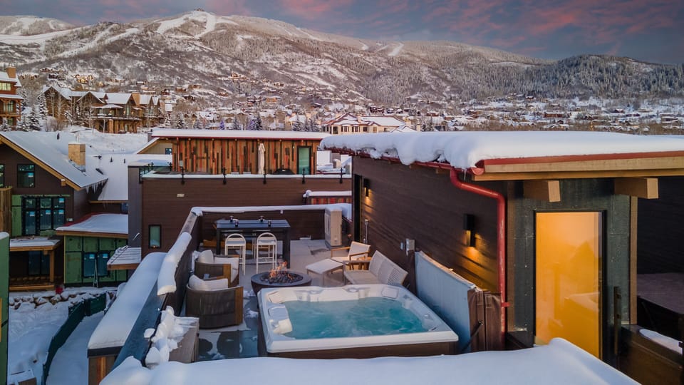Rooftop Deck, Upper Level, Borough House - With fire pit, hot tub, and mountain views