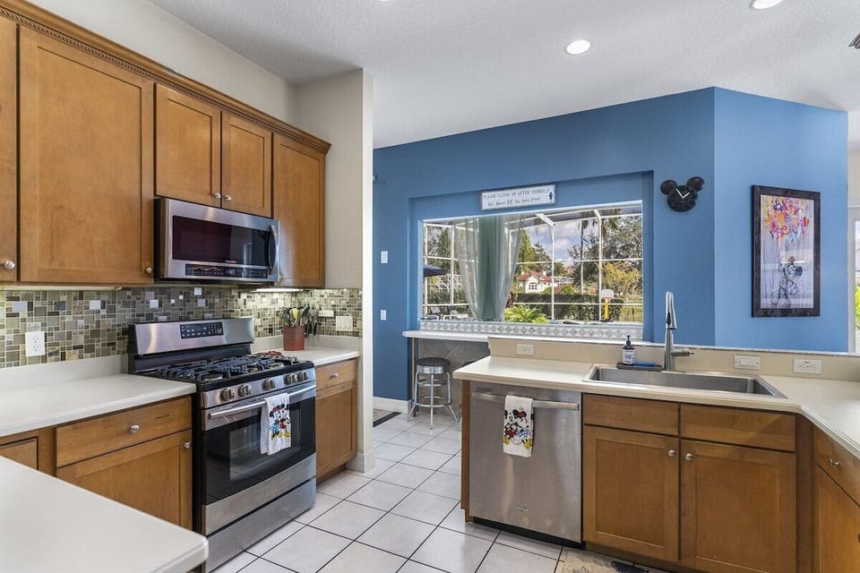 Gas cooktop/ oven, microwave, toaster, blender, mixer, crock pot…..