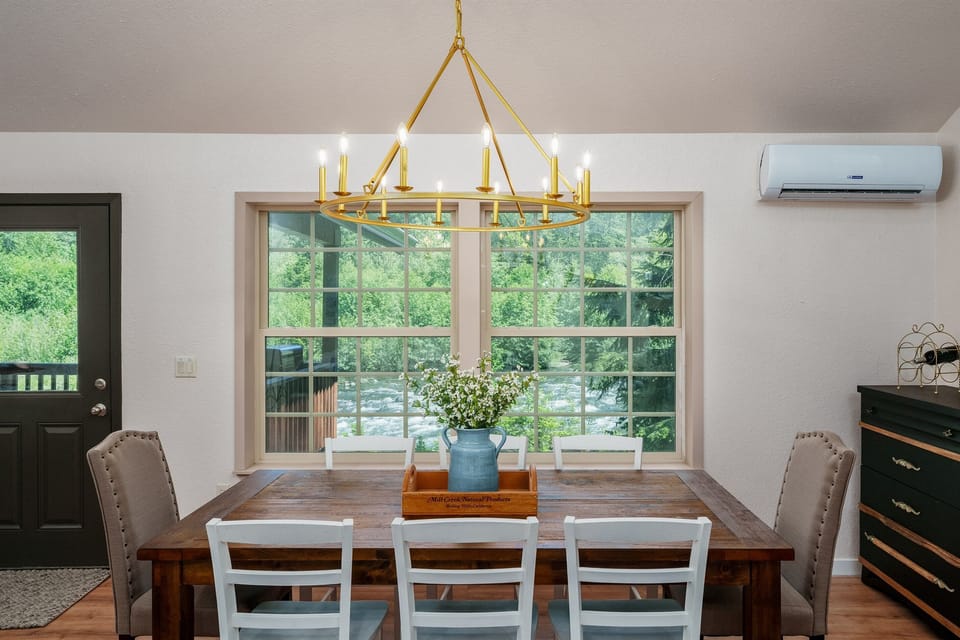 Sit down to dinner with the river in the window and nowhere to be after.