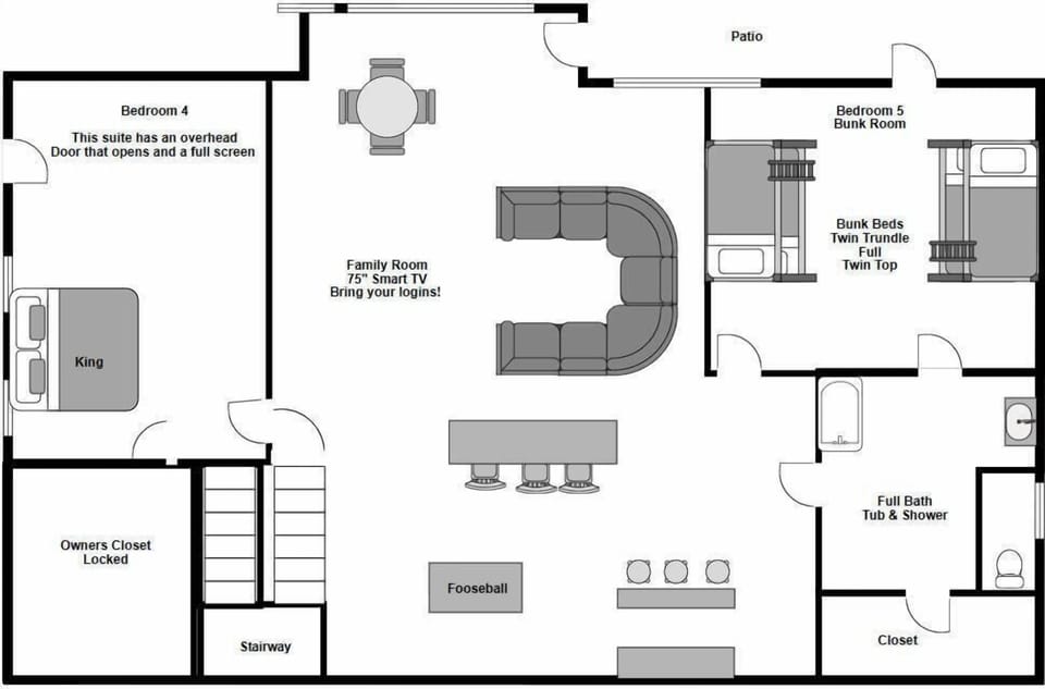 This is the Floor plan for the lower level of the house. It is NOT TO SCALE