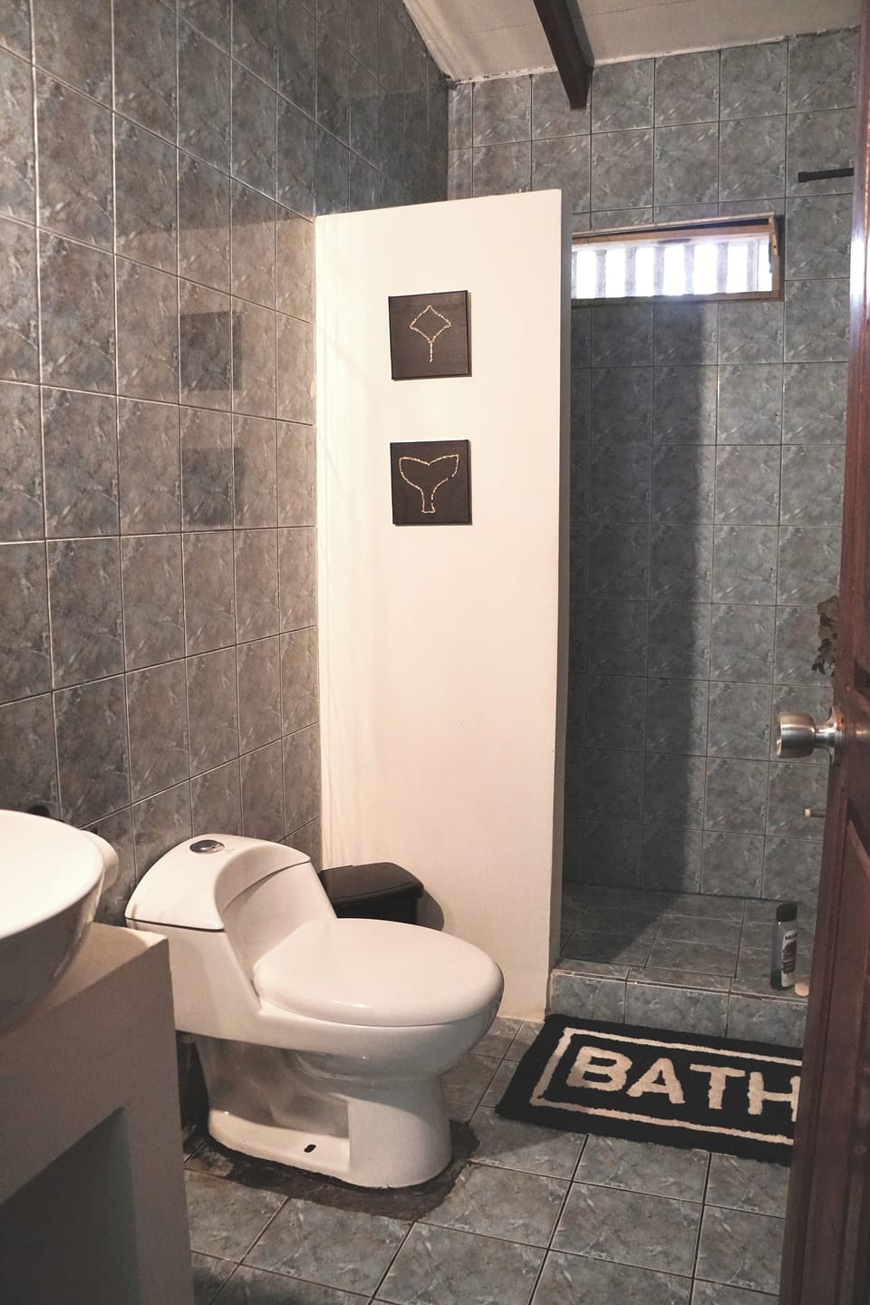 Shower, towels, soap, shampoo