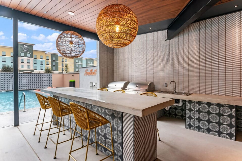 Bar seating near grills