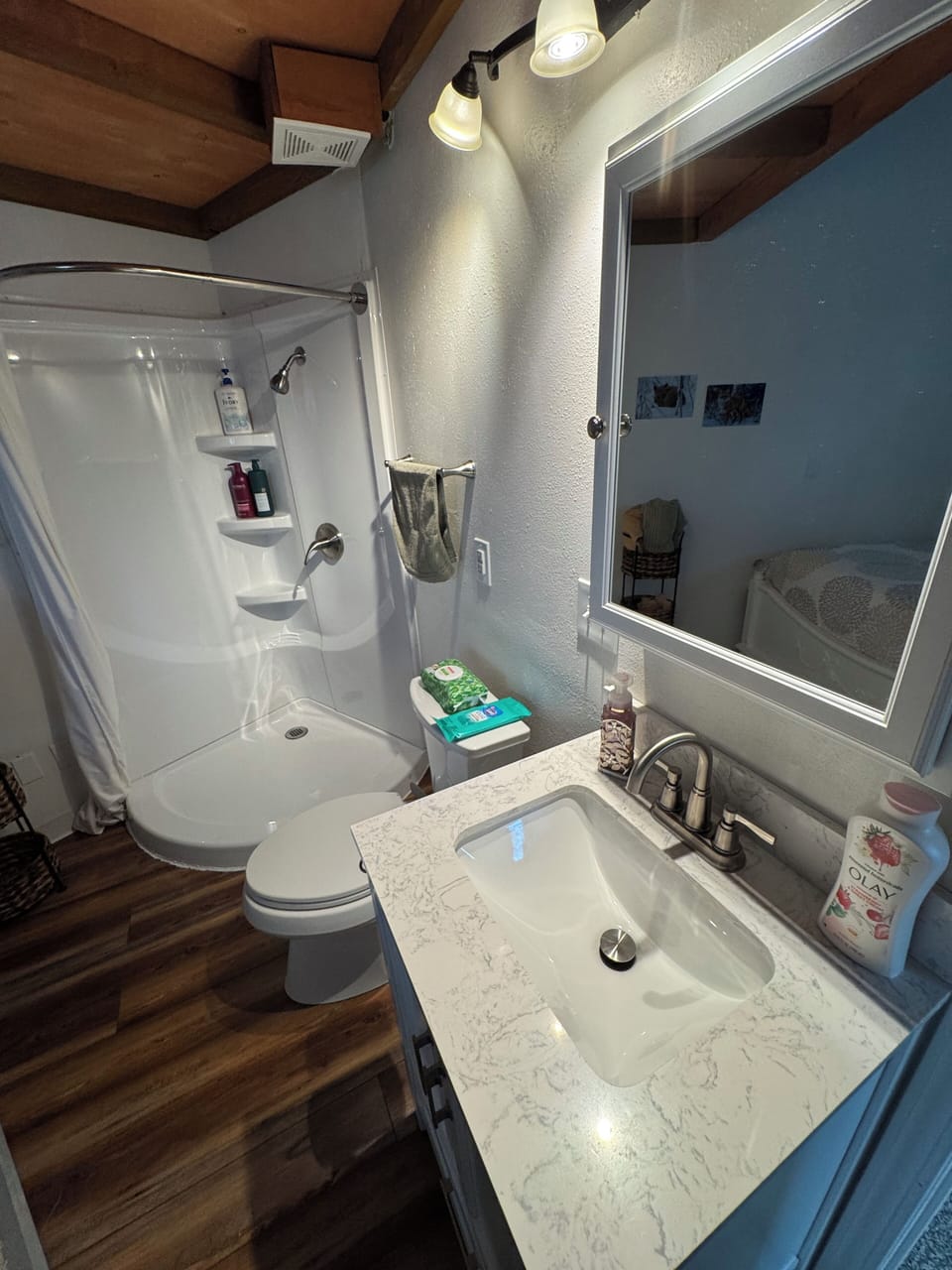 Small en-suite bedroom shower toilet vanity