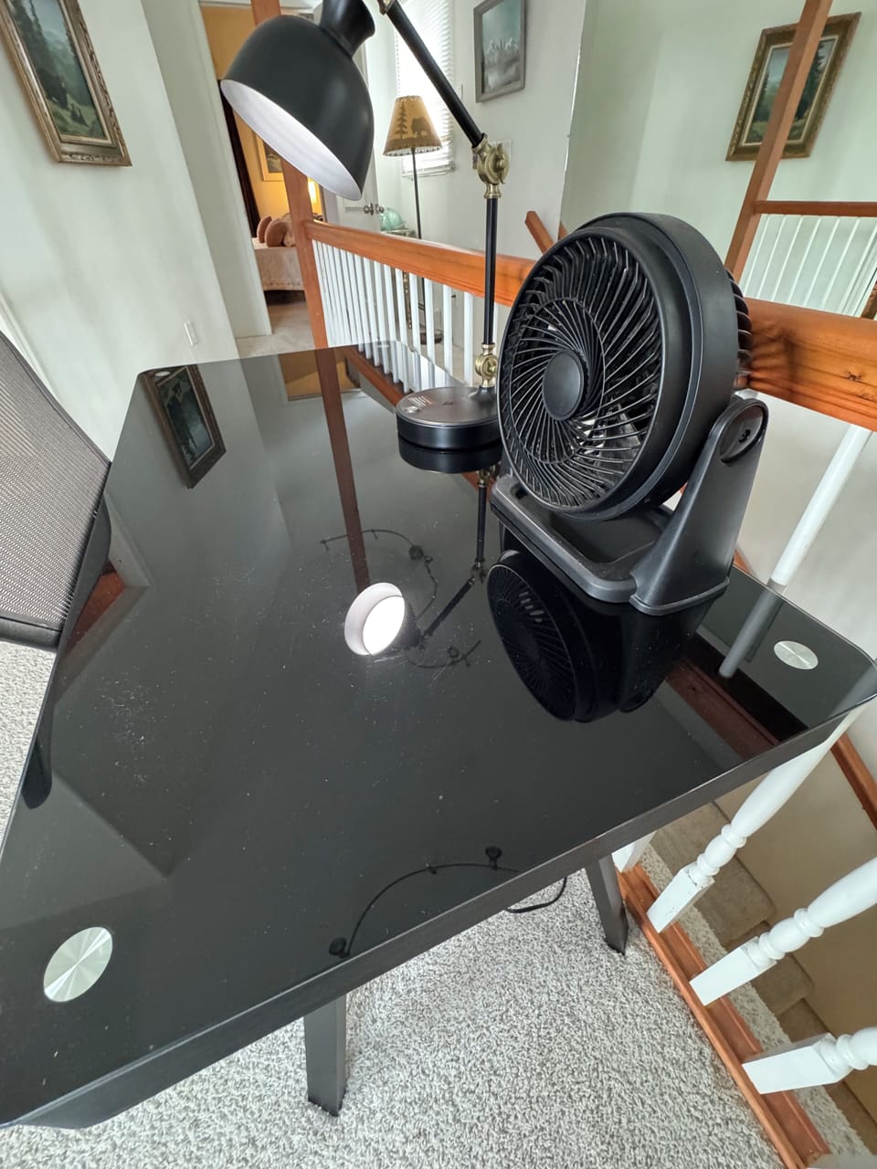 Designated workstation with lamp and outlets for charging
