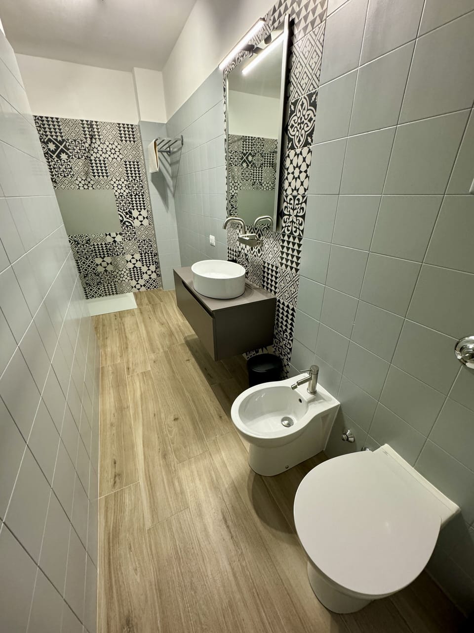 Shower, free toiletries, hair dryer, bidet
