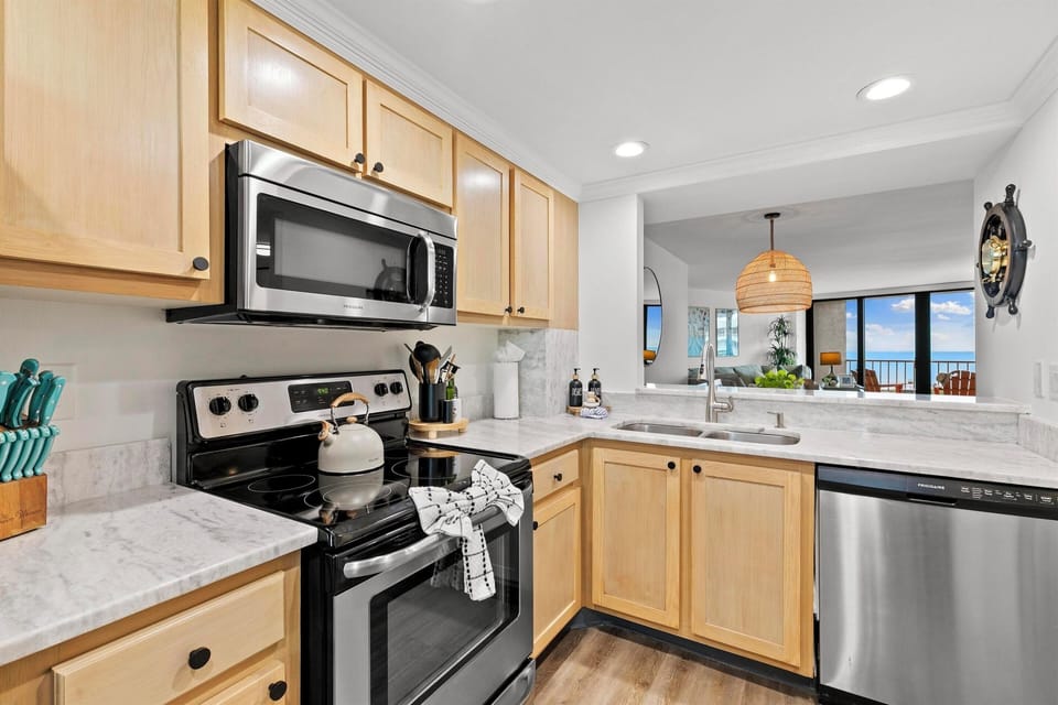 Well stocked kitchen with all you need to prepare meals