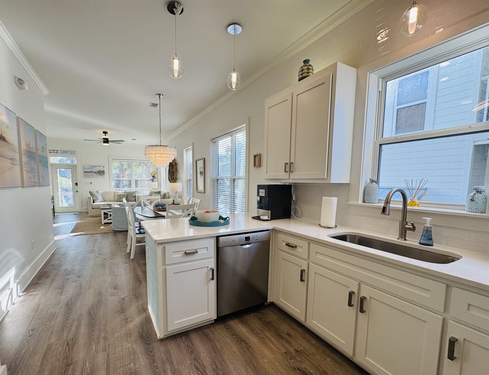 Sunnyside's kitchen offers ample space for preparing meals together as a family.