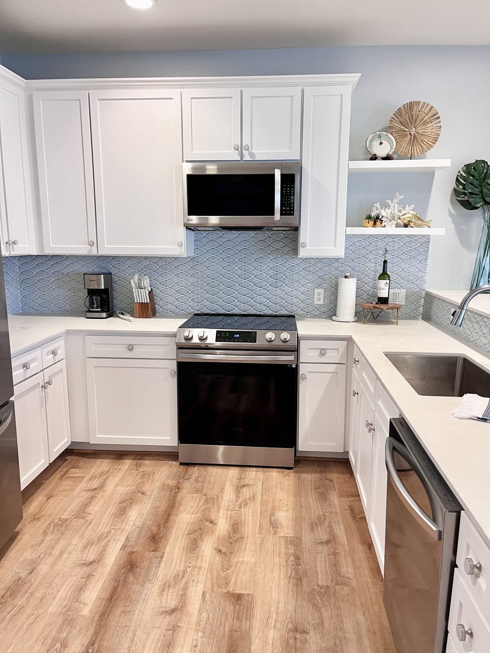 Bright galley kitchen.