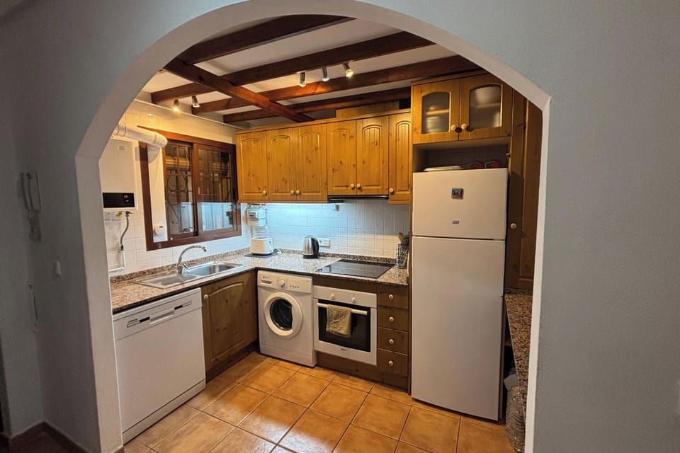 Large, bright and spacious kitchen, which is fully equipped with all necessary cutlery, crockery, glasses and cooking utensils
