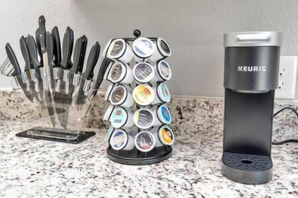 Unit B complimentary Keurig and coffee 