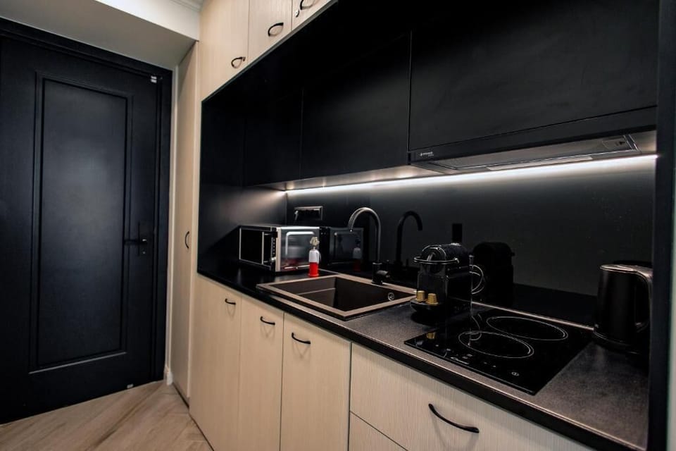 Mini-fridge, microwave, stovetop, toaster