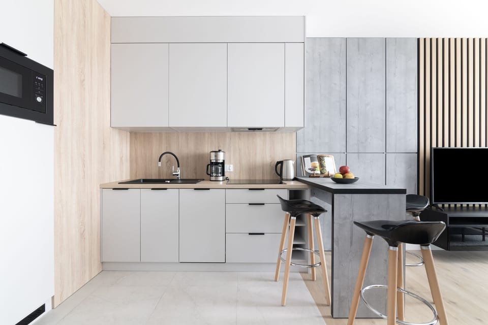 Luxury Suite | Private kitchenette | Fridge, microwave, stovetop, dishwasher