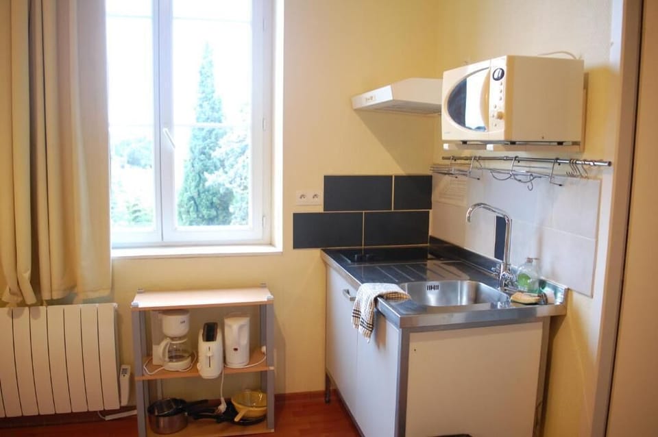 Mini-fridge, microwave, stovetop, electric kettle