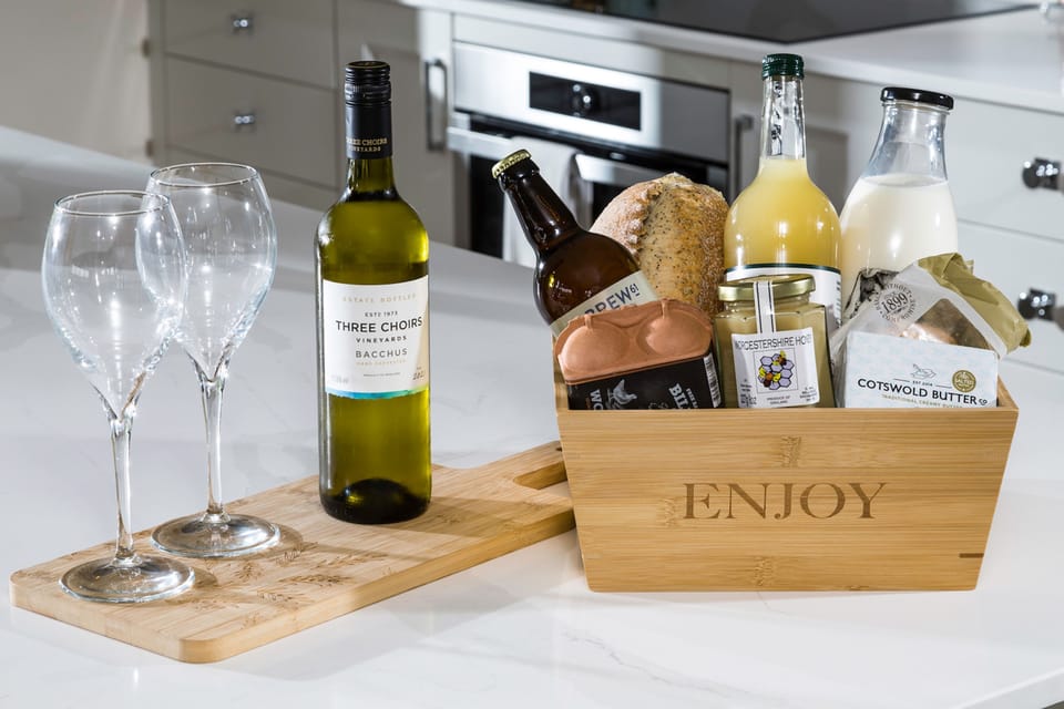 A hamper awaits your arrival at Heron's Nest, Ripple, Worcestershire