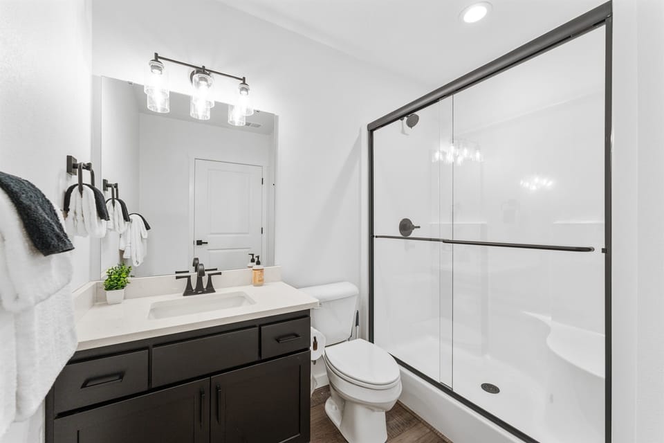 Freshen up in the spacious glass walk-in shower just off your master suite 