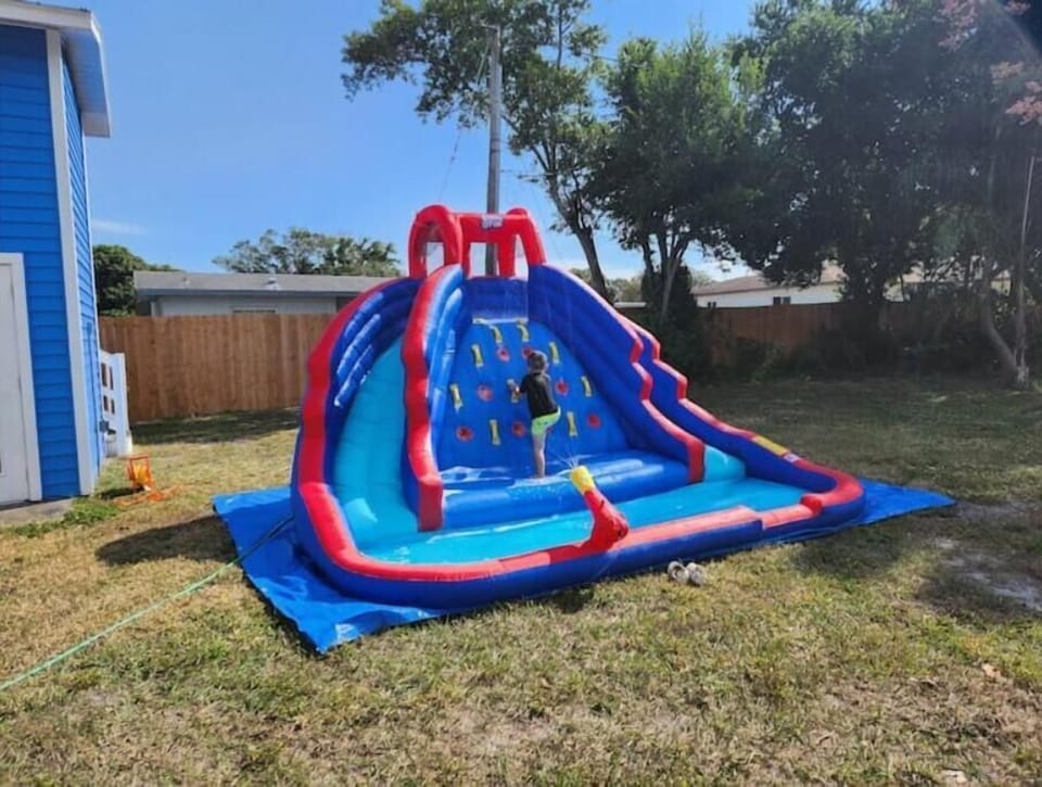 Optional bouncy water slide for an extra fee