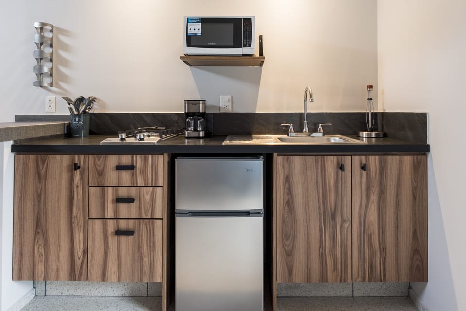 Executive Double Room | Private kitchen | Microwave, toaster, blender, cookware/dishes/utensils