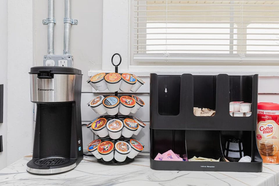 Fuel your mornings with ease at our coffee station, equipped with everything you need to brew the perfect cup and start your day off right.