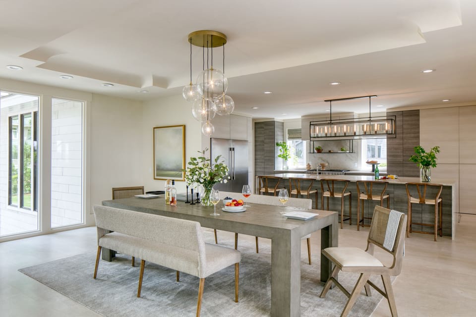 Dining table with bench seating.