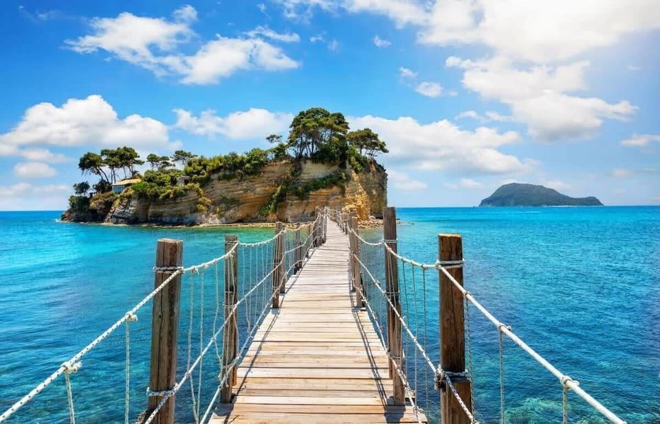Wooden bridge from Agios Sostis to Cameo Island