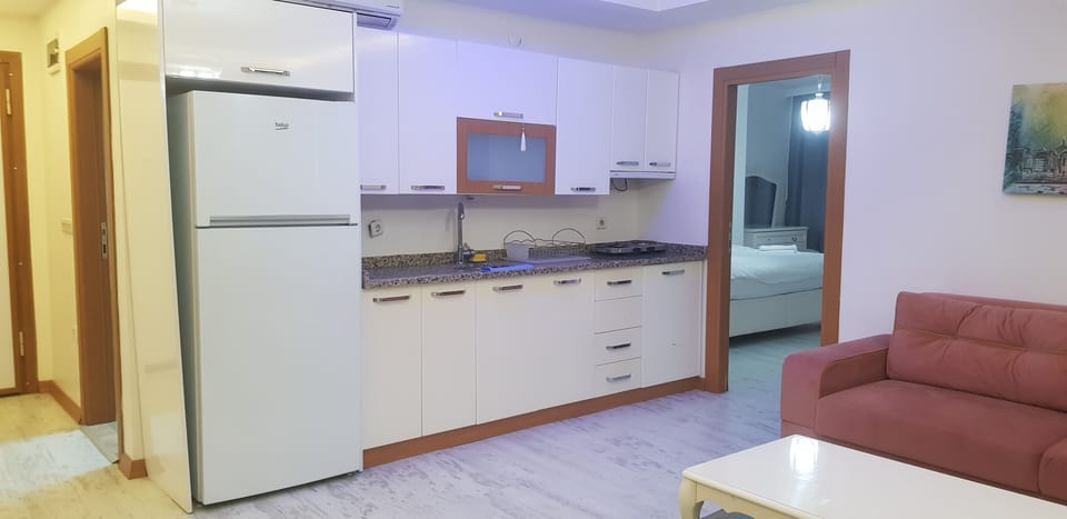 Business Apartment, 1 King Bed with Sofa bed, Accessible, Kitchenette | Living area | 104-inch LED TV with satellite channels, iPod dock, printers