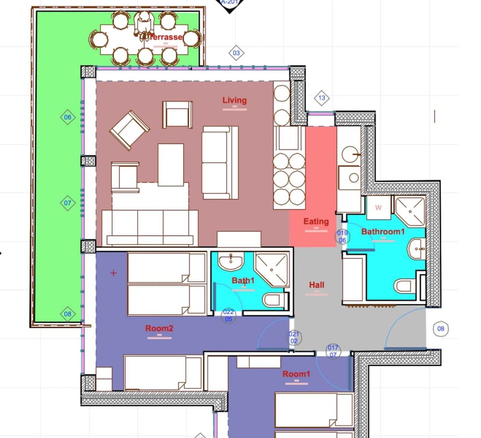 2D plan of the apartment:  75m2 