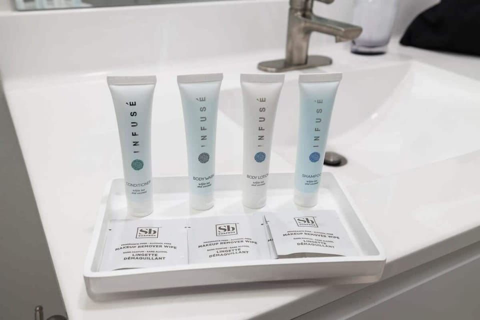 Nice selection of shampoo, conditioner, makeup remover etc