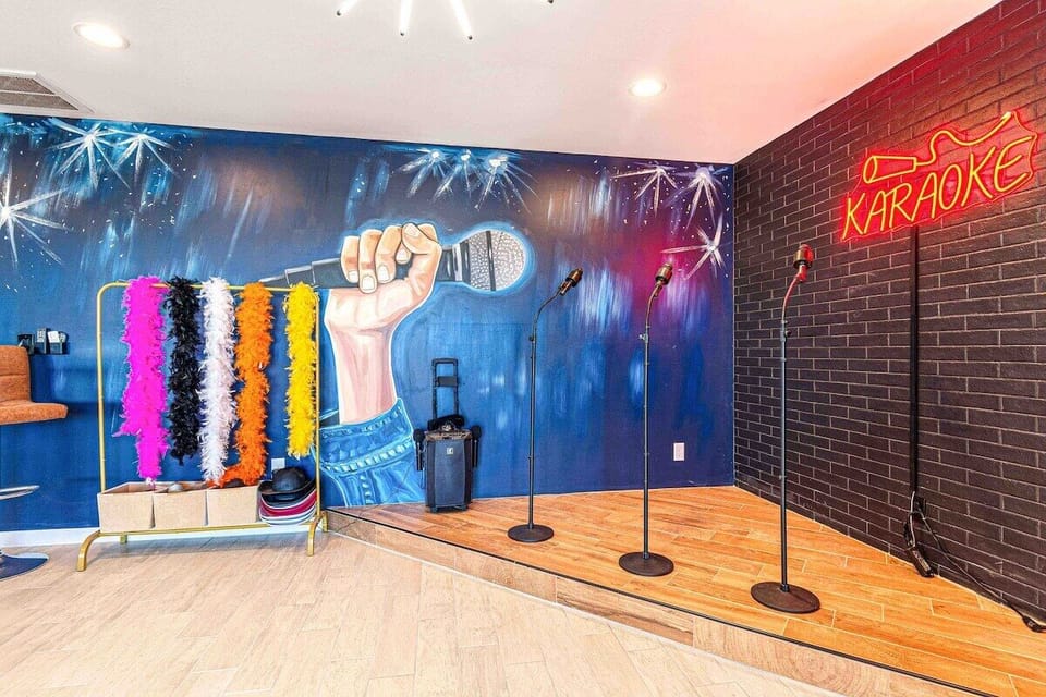 Karaoke stage and 2 microphones.  Costume decorations provided too