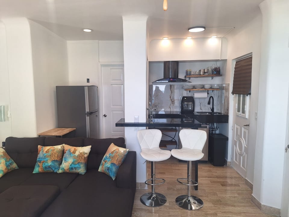 Executive Studio Suite, Beach View | Private kitchen | Full-size fridge, microwave, oven, stovetop