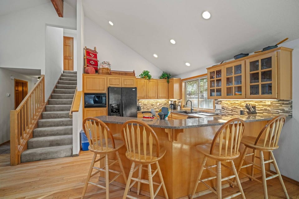 There is ample counter space in and around the kitchen.