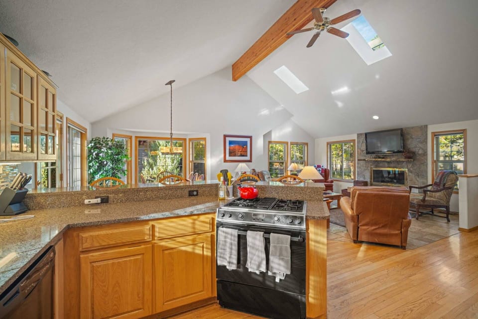 The kitchen is has plentiful counter space, up to date appliances, and is fully equipped with a wide variety of pots and pans.
