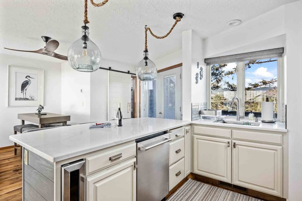 The kitchen has ample counter space and up to date appliances.
