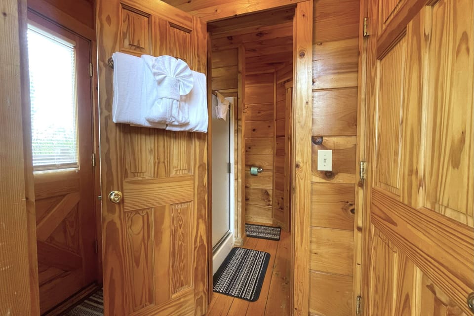 The master bathroom does offer availability to the main floor guests from the living area.