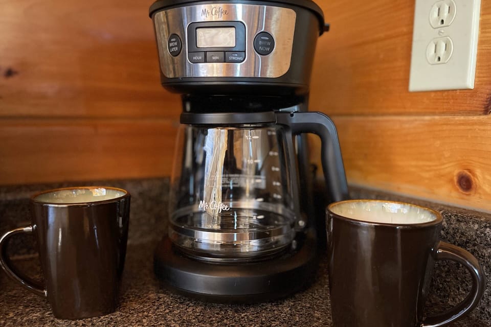 We provide a standard 12 cup coffee maker. Don't forget your favorite coffee and filters!