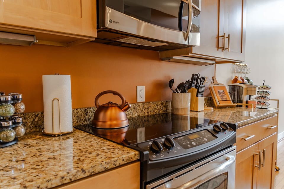 Kitchen: Kitchen stocked with everything you need to enjoy a home cooked meal or celebrate a special day with your loved ones.