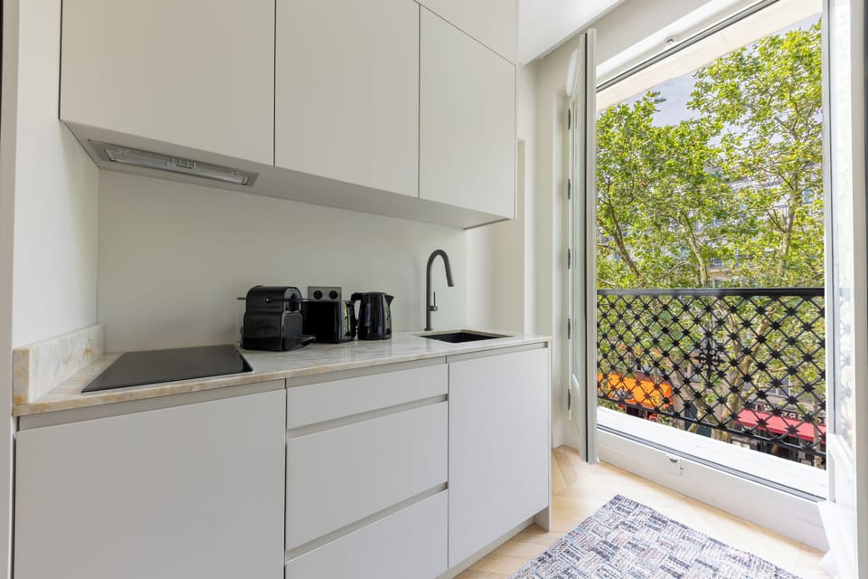 Deluxe Studio | Private kitchen | Fridge, microwave, oven, dishwasher