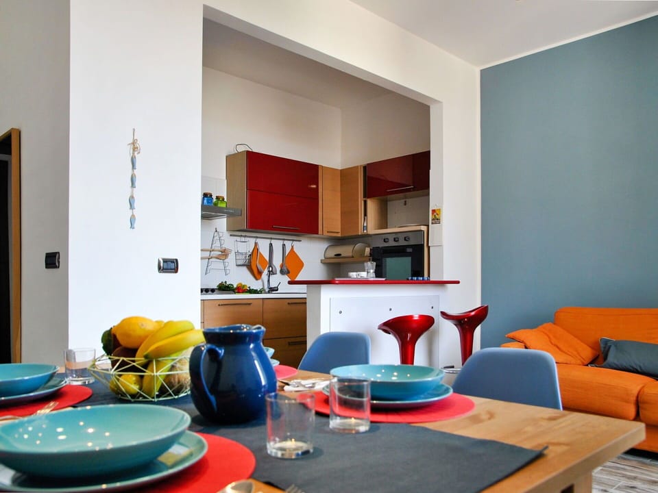Table, Furniture, Building, Azure, Tableware, House, Orange, Shelving, Wood, Interior Design