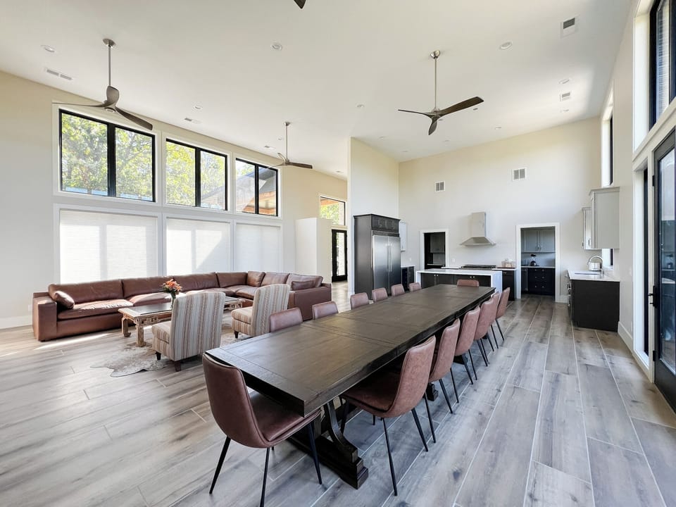 The Quiet Rock Lodge on the Brixen Ivy Ranch - Great Room and Kitchen