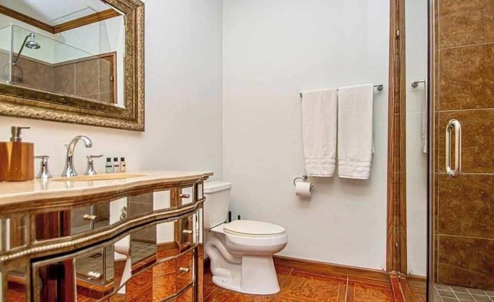 Ensuite Bathroom with Walk-In Shower on the Lower Level with Large and Bright Vanity