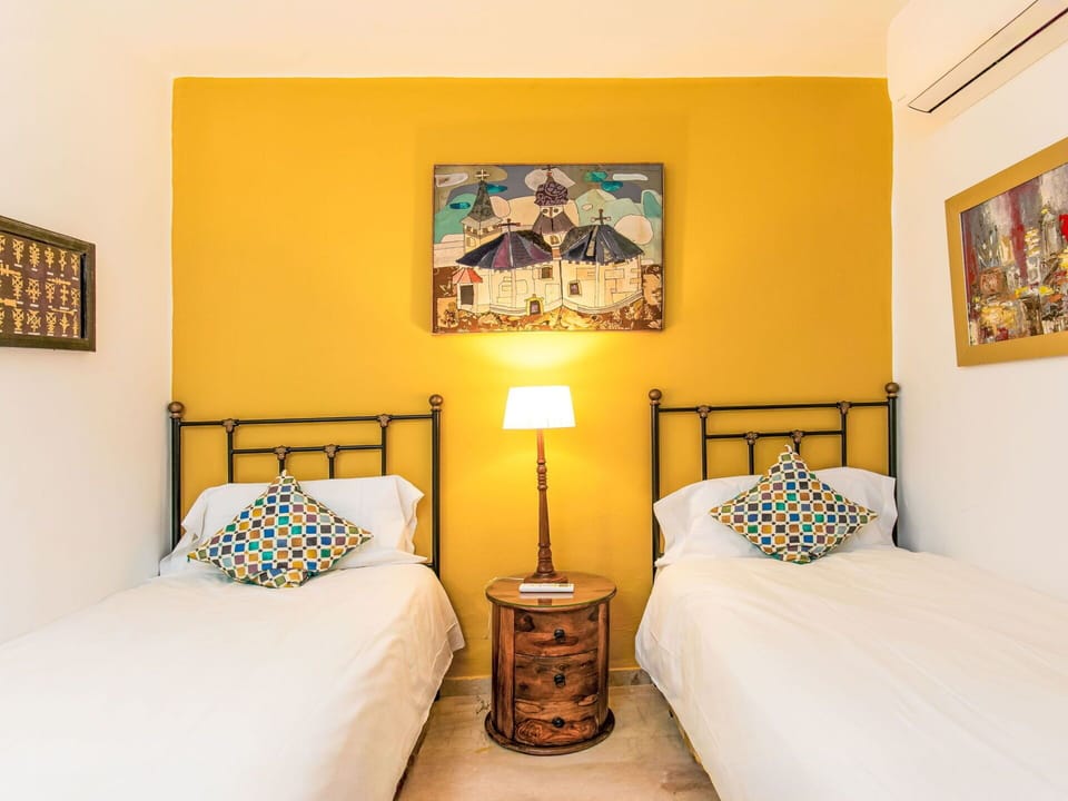 Wall, Yellow, Bedroom, Bed, Interior Design, Wood, Bedding, Floor, Bed Sheet, Home