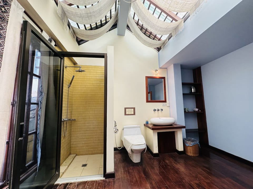 Deluxe Double Room | Bathroom | Shower, hydromassage showerhead, designer toiletries, hair dryer