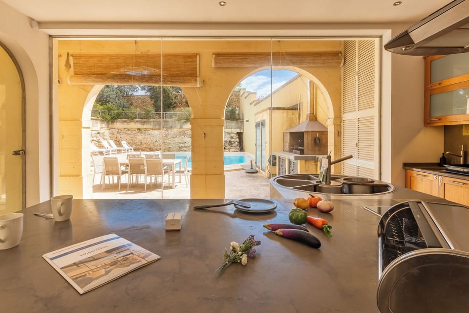 Family House, Multiple Bedrooms (OneFifty Gozitan Villa and Pool) | Private kitchen | Fridge, microwave, oven, stovetop