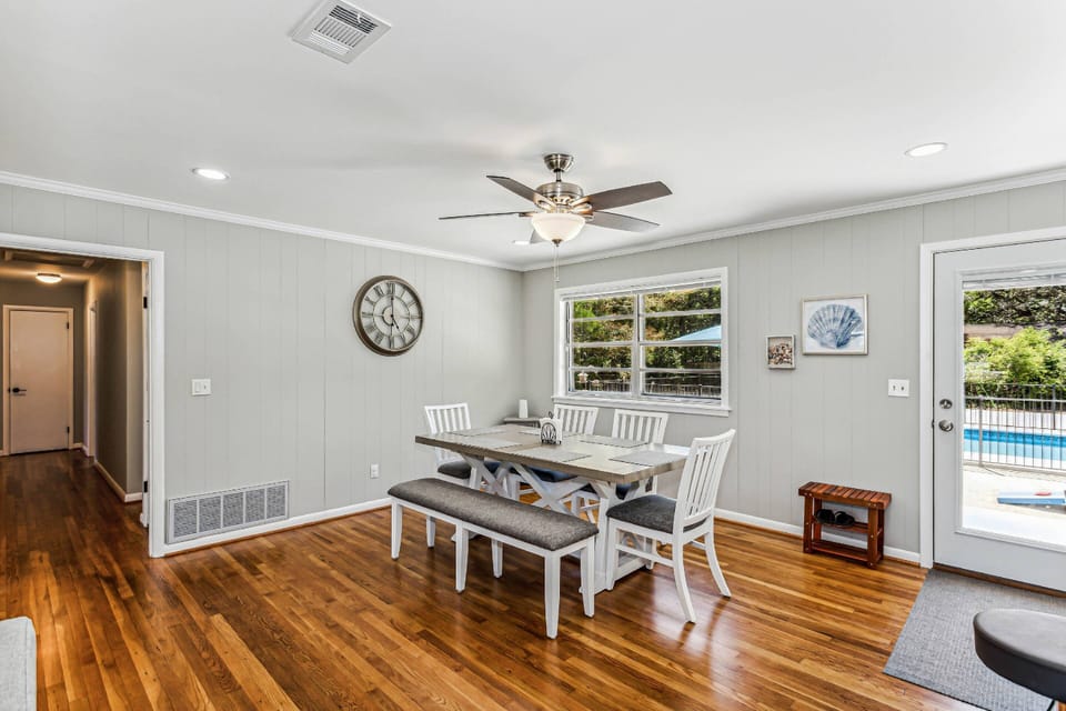 Large open dining room is perfect for family holiday meals