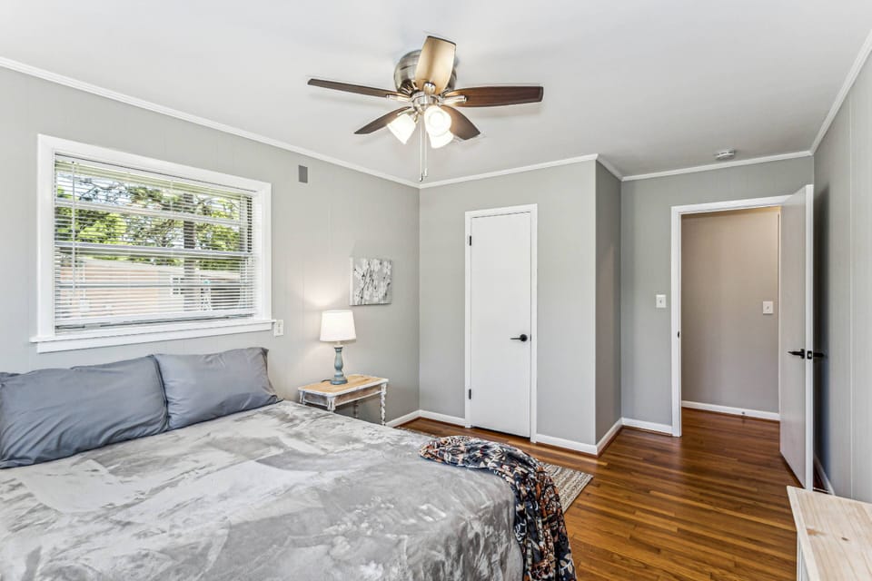 Large closet and reading lamps in the 3rd bedroom