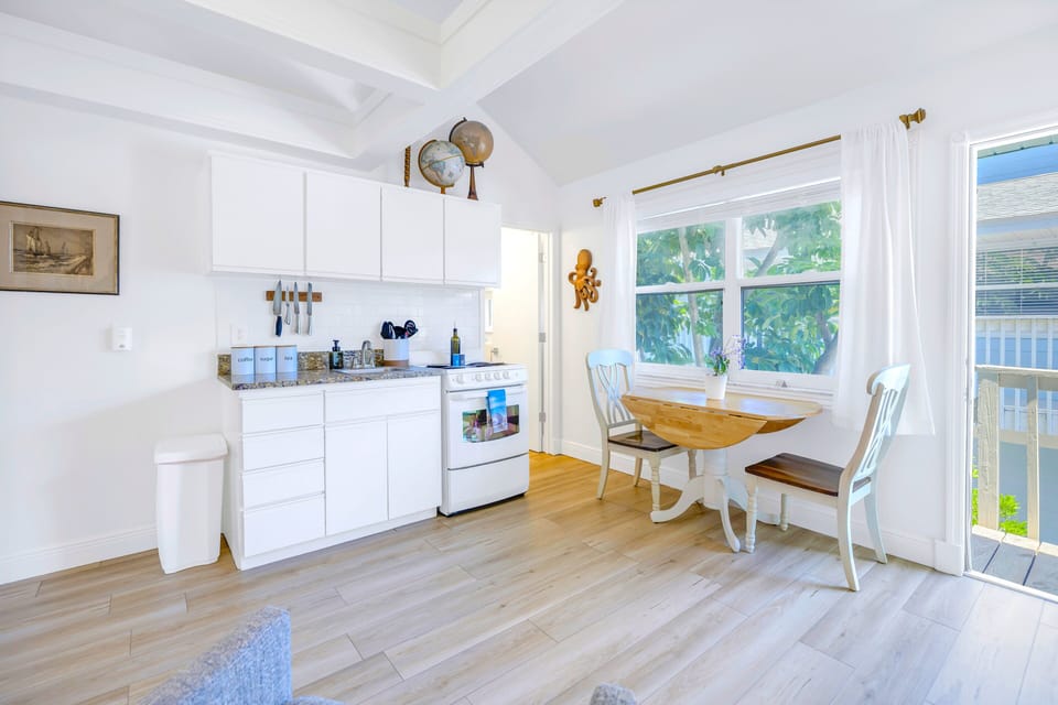 Kitchenette and dining for two.