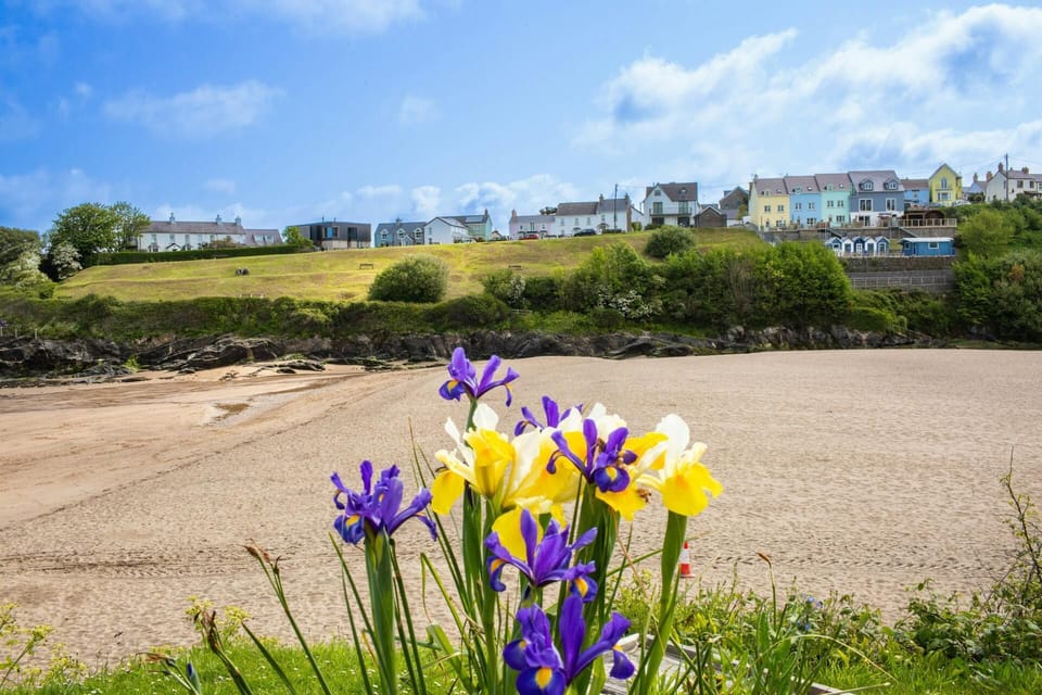 View of Dyffryn Beach towards the apartment at Arwel, Aberporth