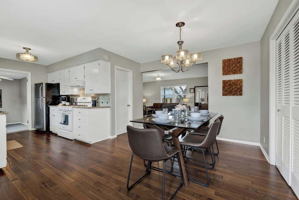 Open concept dining and kitchen space.
