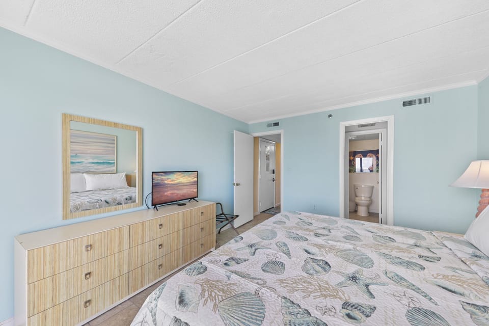 Sink into Bed and catch your favorite shows on the Flat Screen TV.