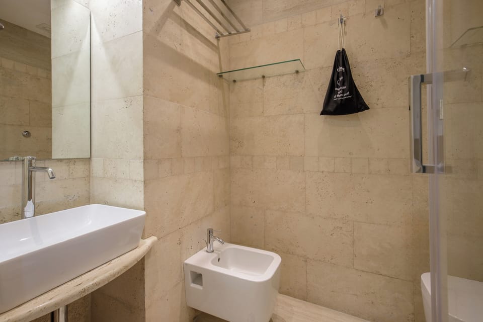 Shower, free toiletries, hair dryer, bidet
